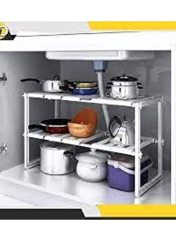 Adjustable 2‑Tier Under‑Sink Organizer – Space‑Saving Adjustable Frame, White